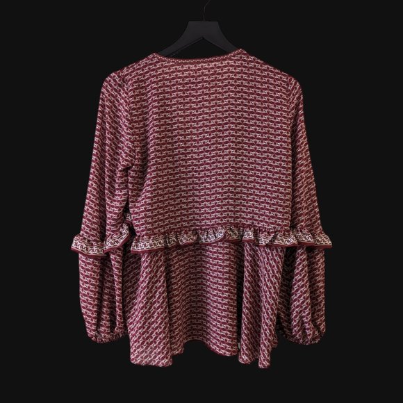 Max Studio Ruffled Balloon Sleeve Blouse - Size M/L - EUC  Burgundy Maroon Red - Picture 3 of 10